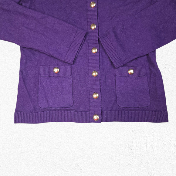 Y2K Vintage Pendleton Purple Gold Button Front Merino Wool Cardigan Size Medium - Picture 2 of 8